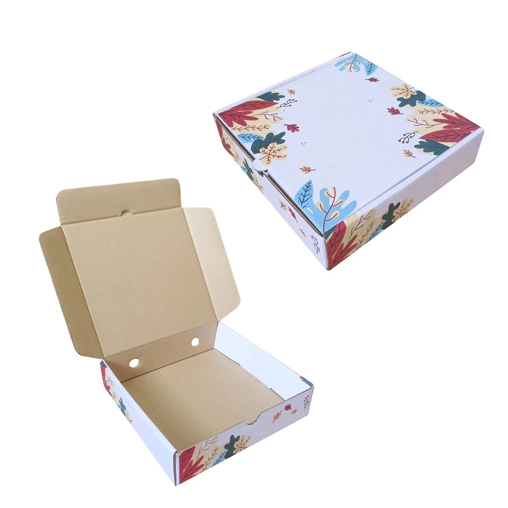 

5 Pcs Kotak Die Cut Ukuran 21x21x5cm Kemasan Hampers Kado Box Model Pizza Desain Autumn Floral