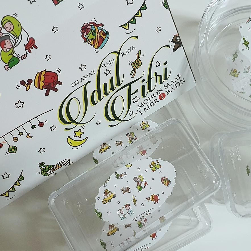 

Gable box ukuran 30x15x14 cm Idul Fitri sticker seal dan tag