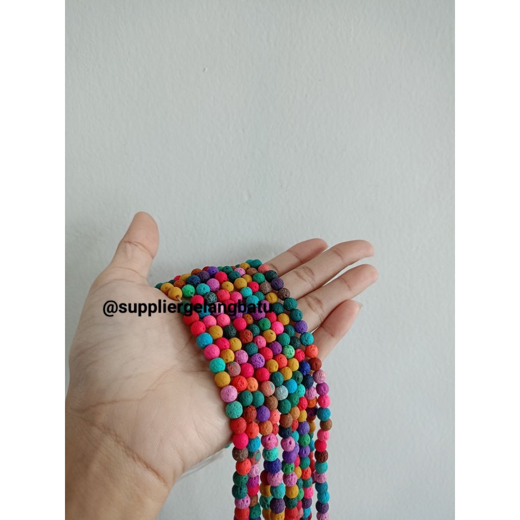 renceng multicolour lava natural pacawarna 6mm batu akik merapi larva