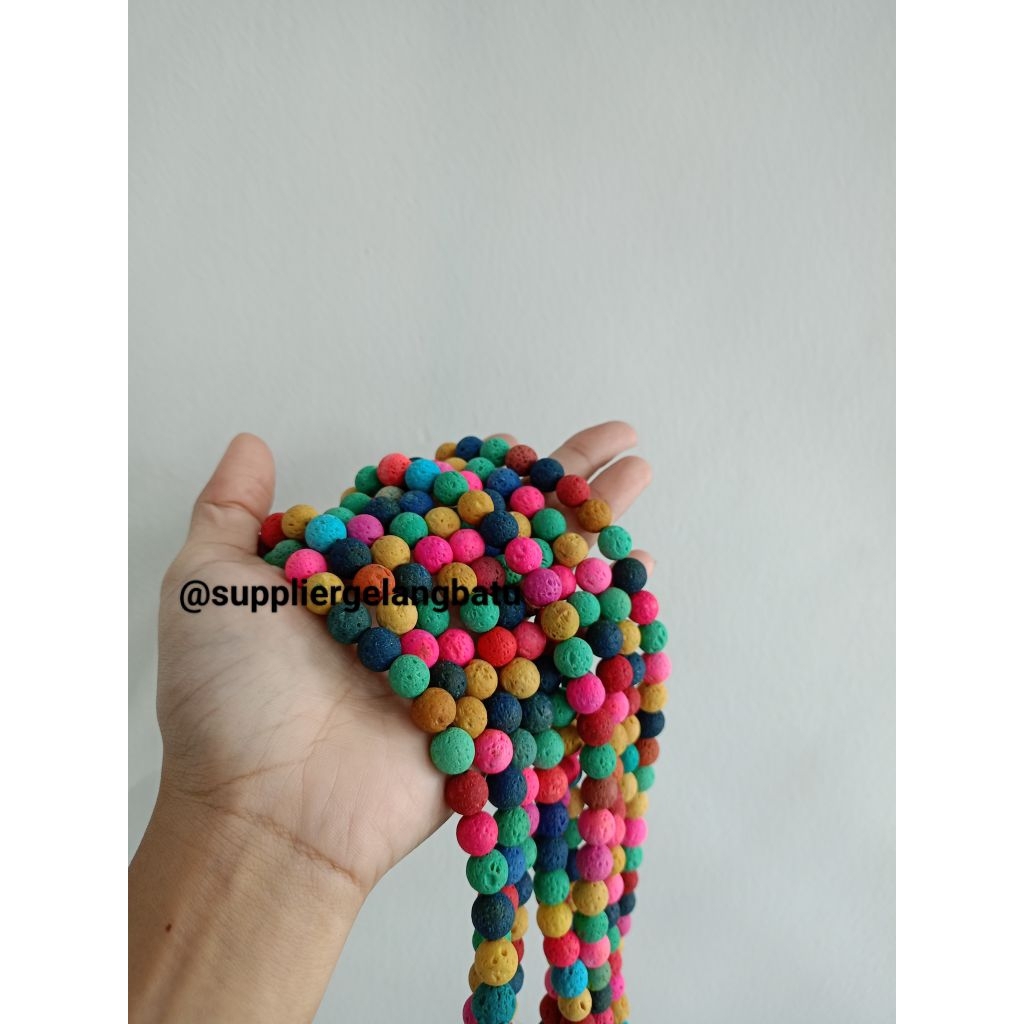 renceng multicolour lava natural pacawarna 10mm batu akik merapi larva