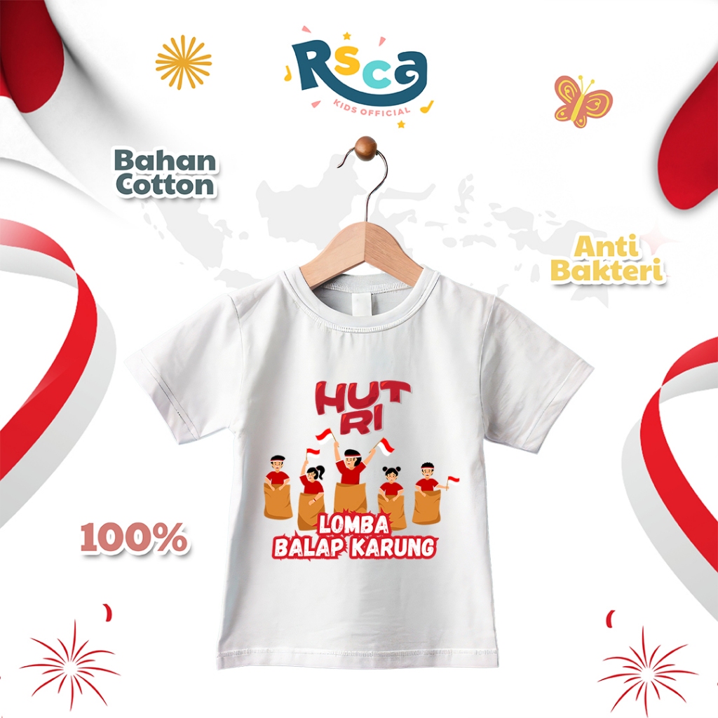 PROMO HUT RI Baju Kaos Anak Laki - Laki Perempuan Cewek Cewe Cowok T-Shirt Santai Gambar Lomba Balap