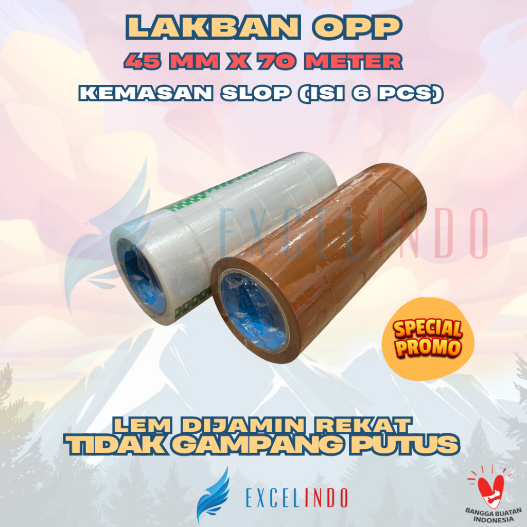 

(DAPAT 6 PCS) PROMO Excelindo Lakban Bening Coklat 2 inch 45mm x 70 meter (UKURAN DIJAMIN REAL)