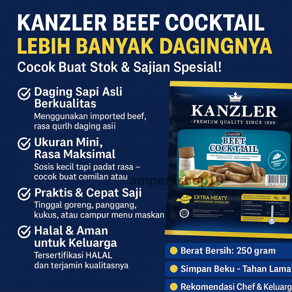 

Beef Cocktail Kanzler Sosis sapi kanzler Sosis mini Kanzler Sosis Beef Cocktail 250g