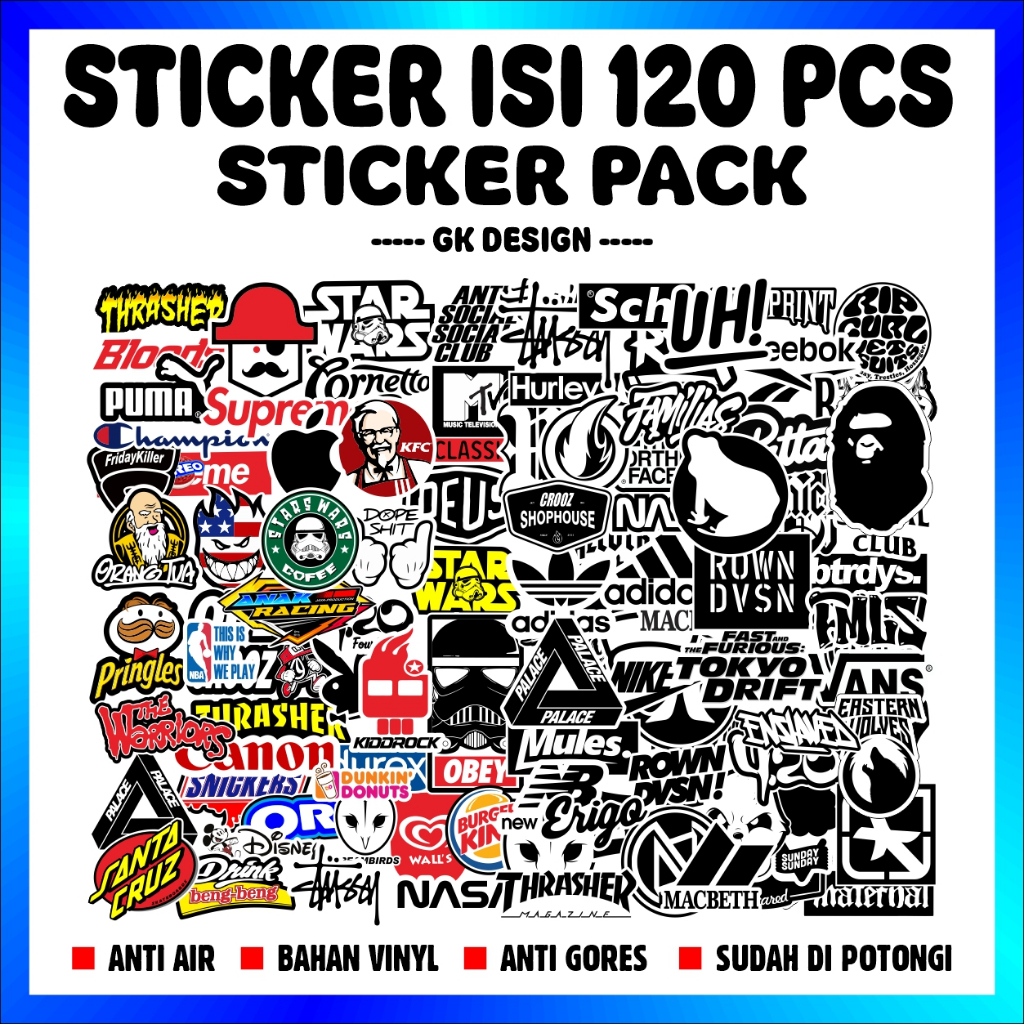 

Sticker Pack Distro GK 120 pcs Aesthethic Vinyl Waterproof untuk Dekorasi Koper Laptop Casing Handphone DLL