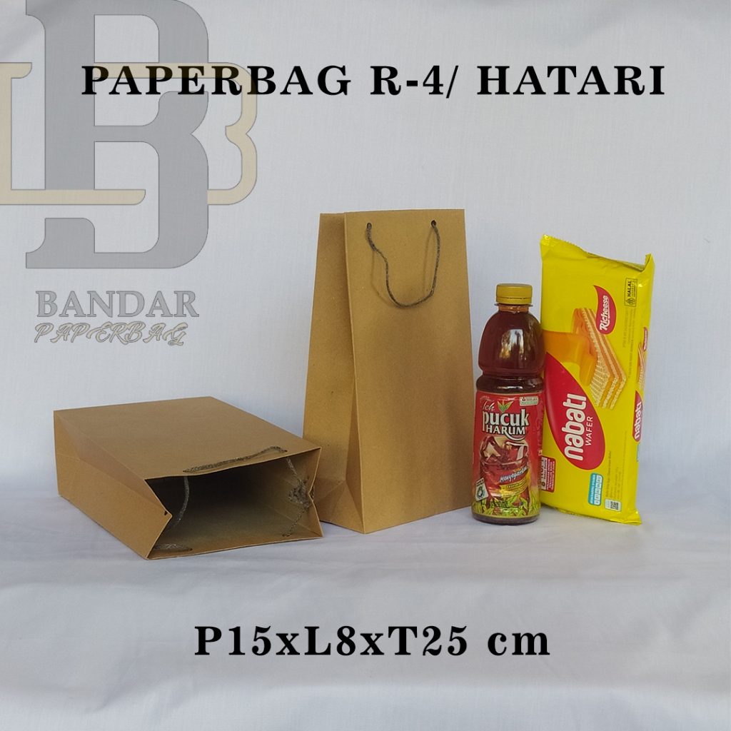 

PAPERBAG UKURAN R-4 P15 x L8 x T25 CM UNTUK WAFER TANGO NABATI TEH BOTOL DLL