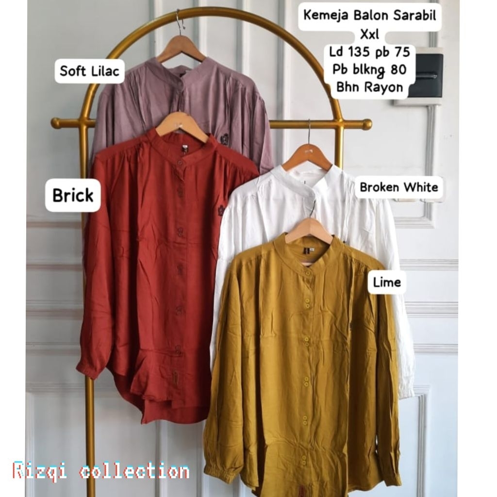 Sarabil Blouse kerja standart dan jumbo / kemeja rayon standart jumbo / kemeja lengan balon / kemeja