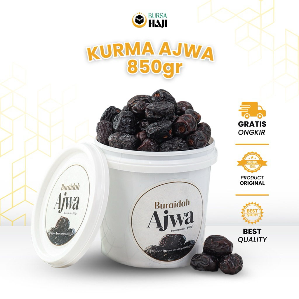 

Kurma Ajwa Buraidah Ember 850 Gram/Korma Ajwa/Kurma Nabi Segar Asli Madinah