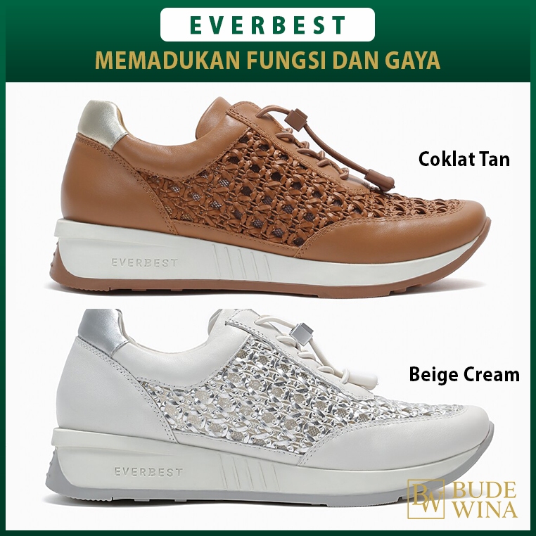 SEPATU SNEAKER KULIT EVERBEST WANITA ORIGINAL CASUAL KETS CREAM EW07