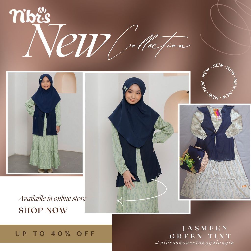 BAJU GAMIS ANAK PEREMPUAN NIBRAS ORI JASMEEN GREEN TINT / GAMIS HIJAB ANAK USIA 0-1 TAHUN