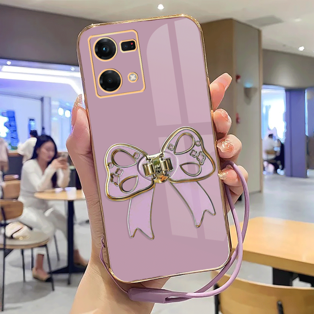 Case Oppo Reno 7 4G/Reno 8 4G Softcase Plating Luxury With Ring and Lanyard