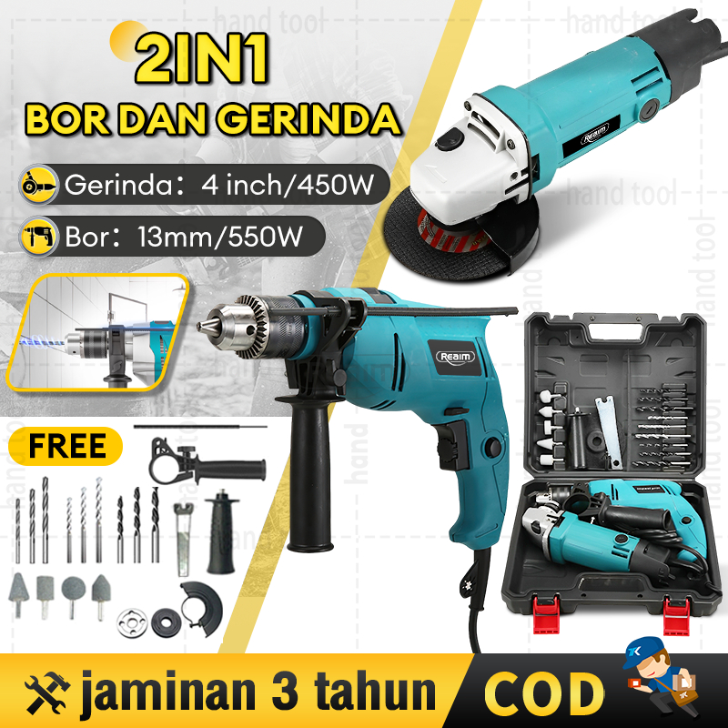 murah reaim mesin gerinda tangan dan mesin bor listrik 13mm set gerinda dan bor paket bor gerinda