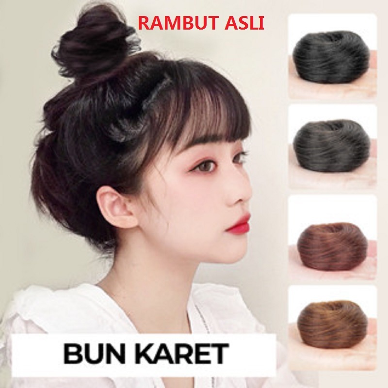 Wig Rambut ASLI Cepol BUN KECIL MIni Wig Rambut Wanita KARET Imut Ikat Rambut Elegan Natural Sangul 