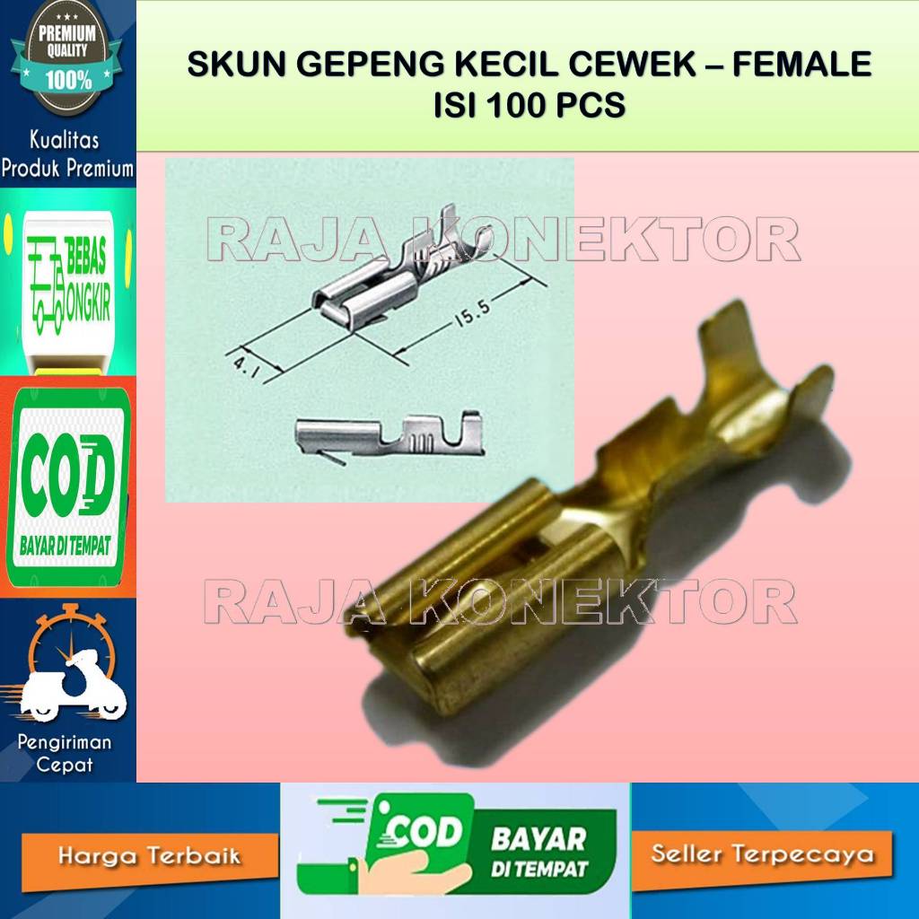 ISI 100 PCS SKUN SOKET GEPENG KECIL FEMALE SKUN SOKET CEWE-SKUN -KABEL–MOTOR-SKUN KABEL-SKUN KABEL