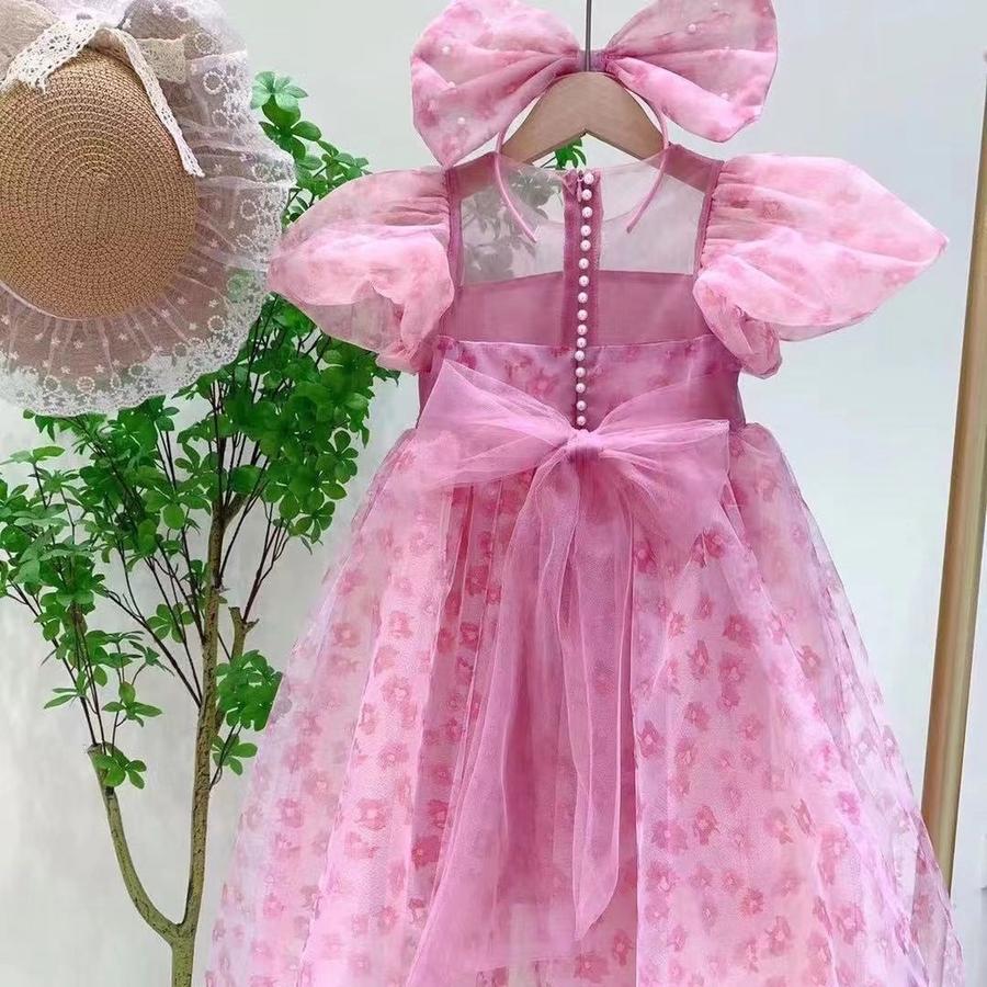 Baju Anak Perempuan Gaun Ulang Tahun Kids Umur 1-9 Tahun Dress Pesta Tanpa Lengan Motif Bunga
