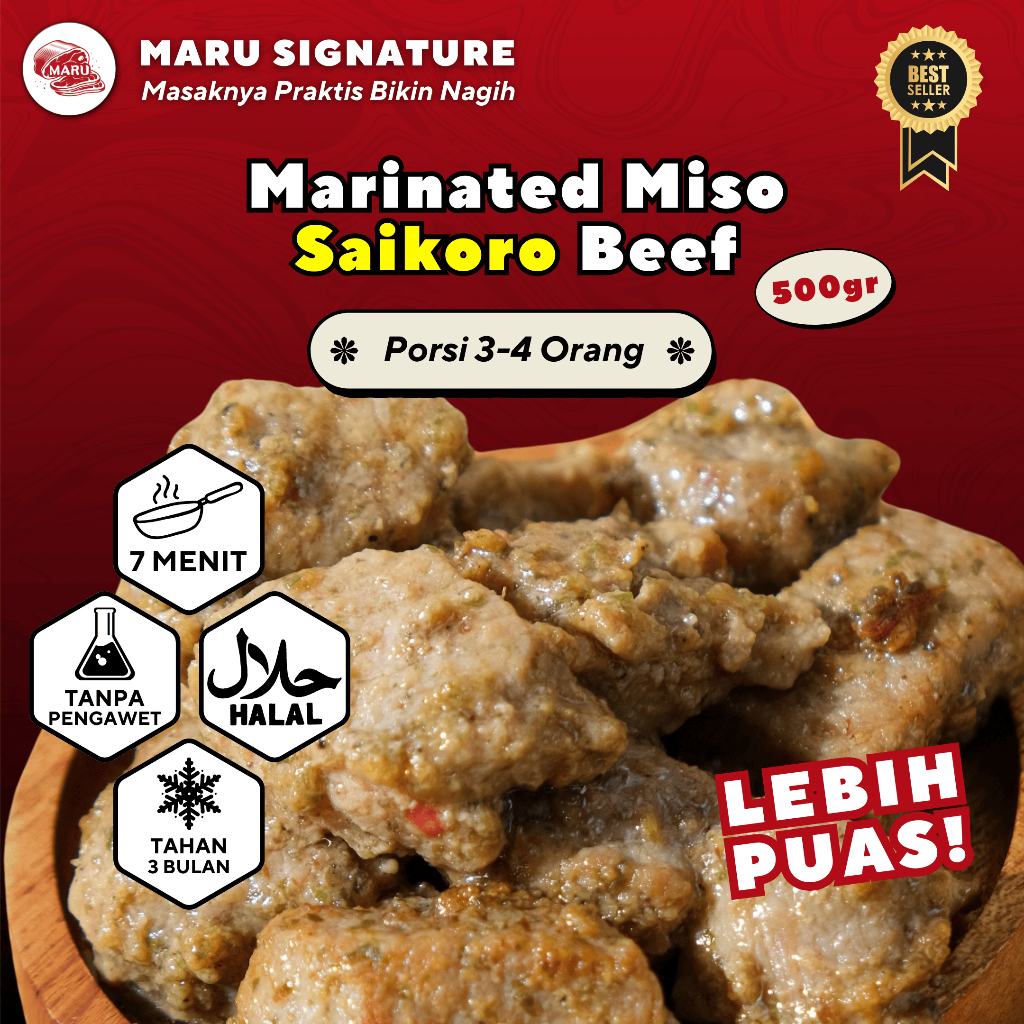 

MARU SIGNATURE Daging Sapi Saikoro Meltique Marinasi Bumbu Miso 500gr Halal BBQ Grill