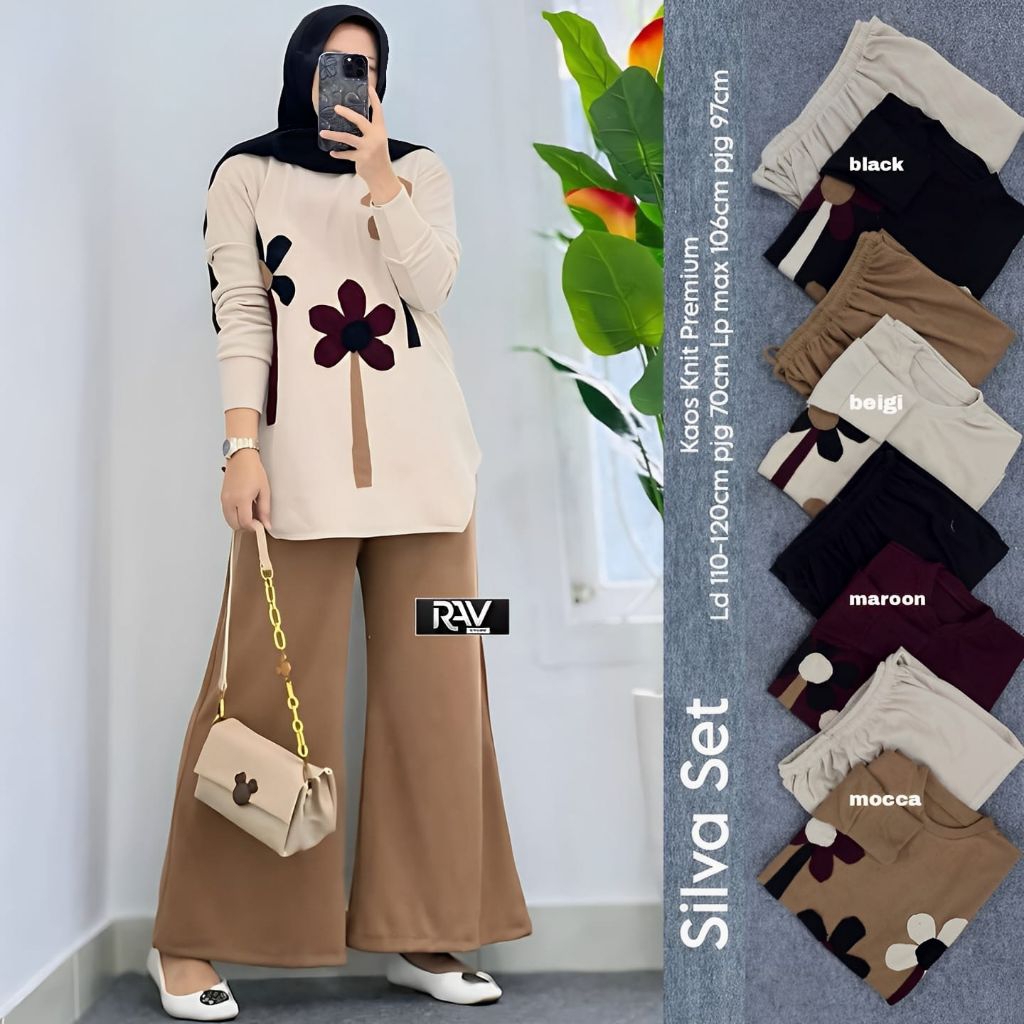 SILVA SET//SET KAOS WANITA KEKINIAN//SET OOTD//SET KULOT//VALENT