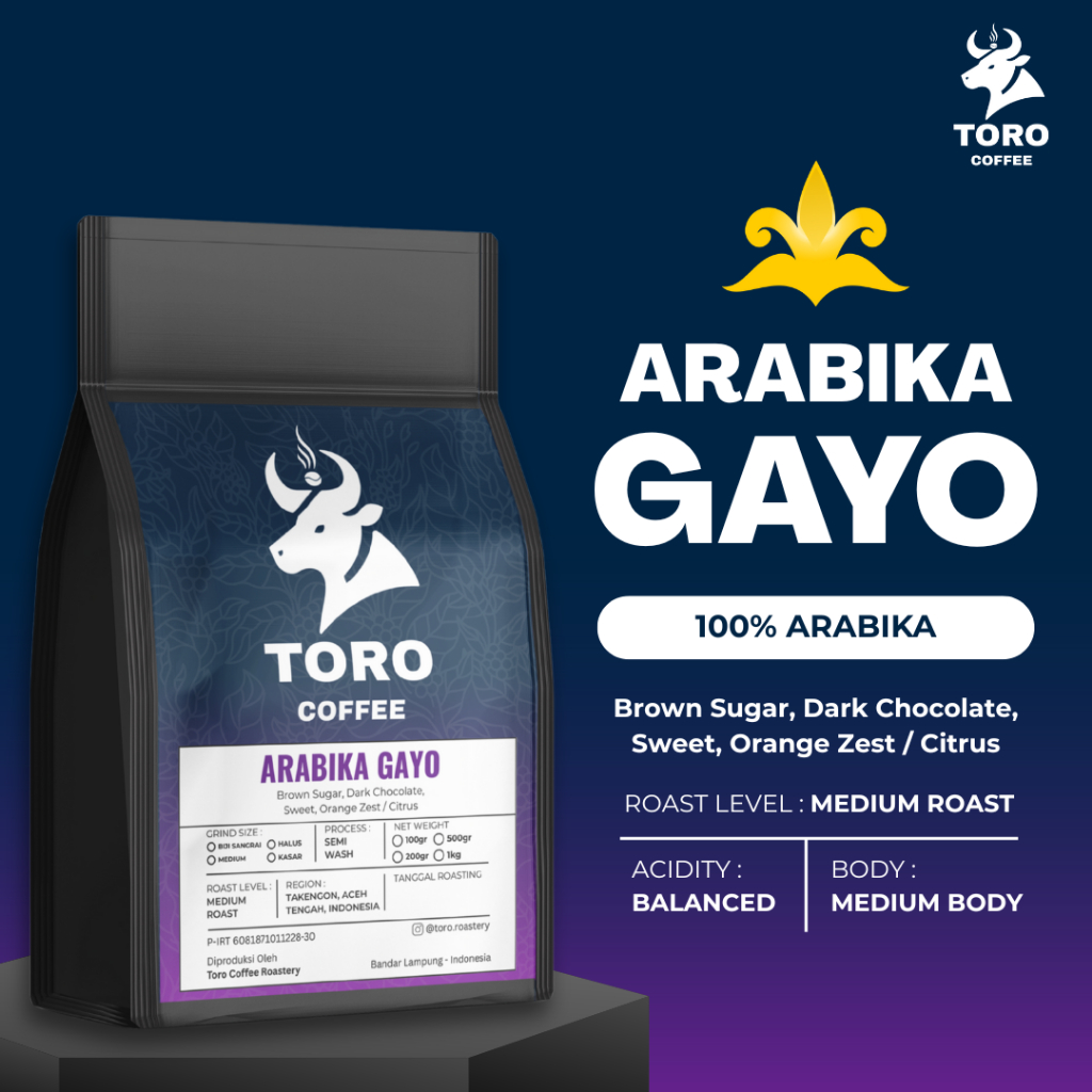 

Kopi Arabika Aceh Gayo by Toro Coffee (Biji Sangrai/Bubuk)