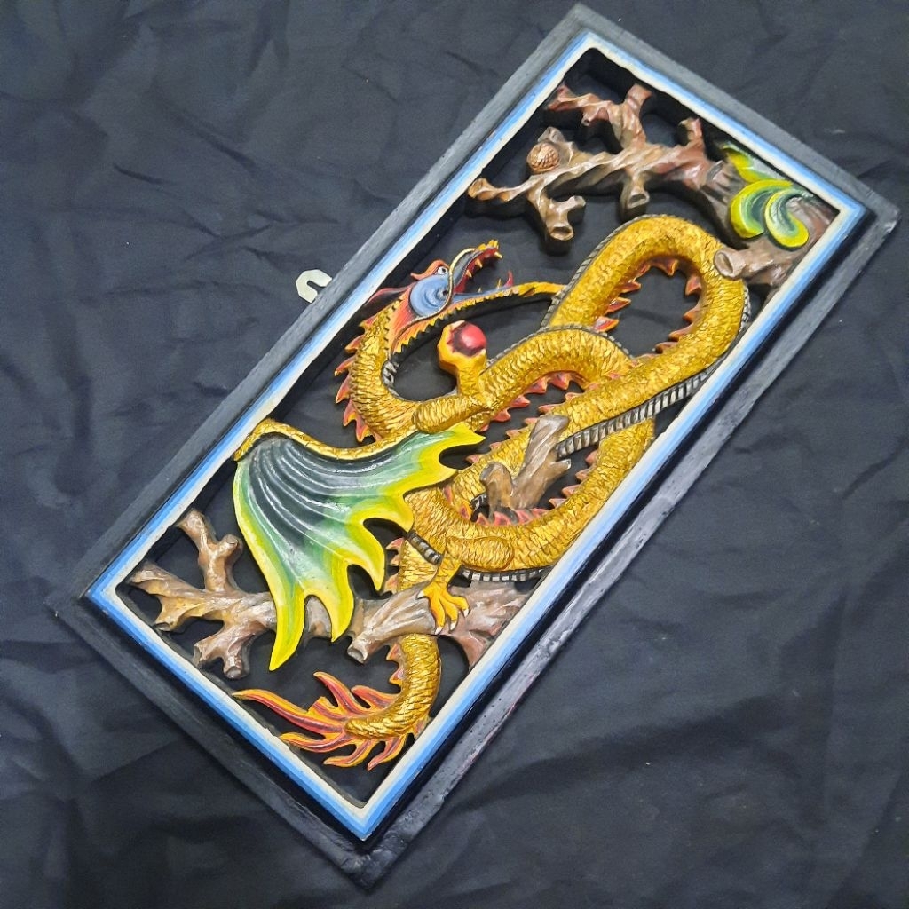 Hiasan Dinding Pajangan Kayu Ukir Ukiran Alusan Naga Bersayap Klasik Unik