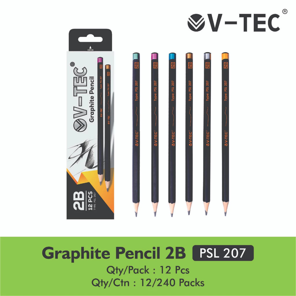 

V-TEC Graphite Pencil 2B PSL-207 Isi 12PCS