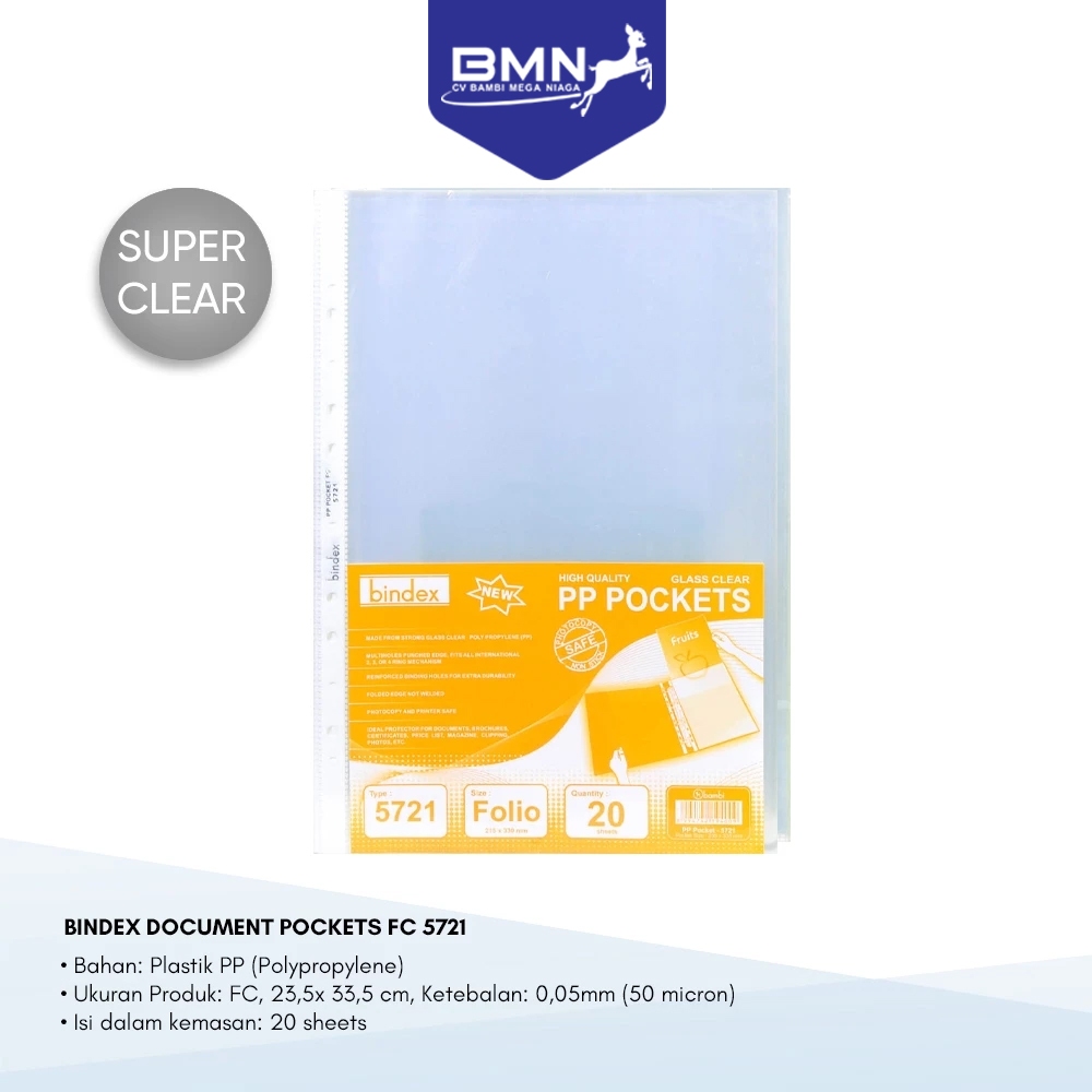 

Bindex Document Pocket Transparant Sleeve Folio Tebal 0.05 mm kode 5721