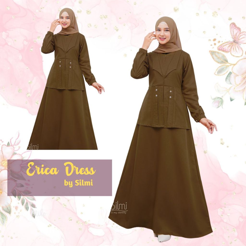 Baju Pemda Khaki Wanita PNS Terbaru Gamis PDH Guru Model Kekinian Silmi Erica Dress