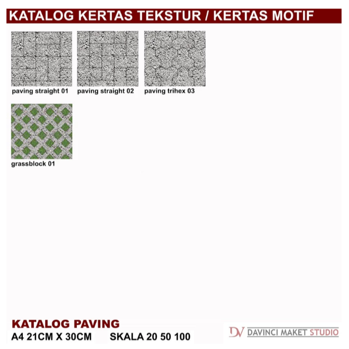 

Kertas Tekstur Bahan Paving 01 Maket Diorama - Motif Paving Pedestrian Grass Block Roster A4 21cm x 30cm