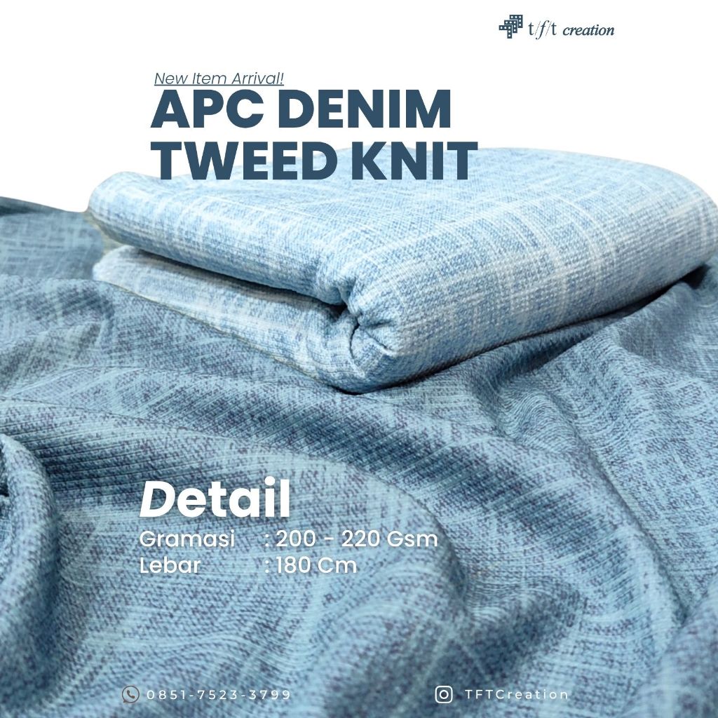 Bahan Kain APC Denim Tweed Knit Stretch | Tekstur Tweed Motif Denim Tidak Menerawang Nyaman di Kulit