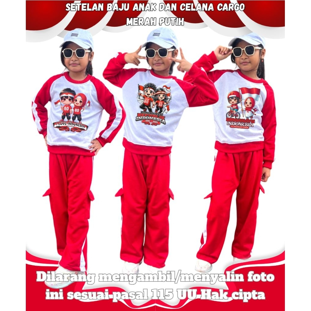 Setelan Anak Merah Putih Anak Kaos Baju Bocah Set 17An Bju 1945 Cewek Oneset Kaus 17 An Setcell 7-10