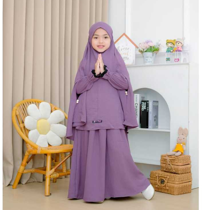 Gamis Syari Anak Airflow Cringkle Premium Zulaikha Sett Terbaru