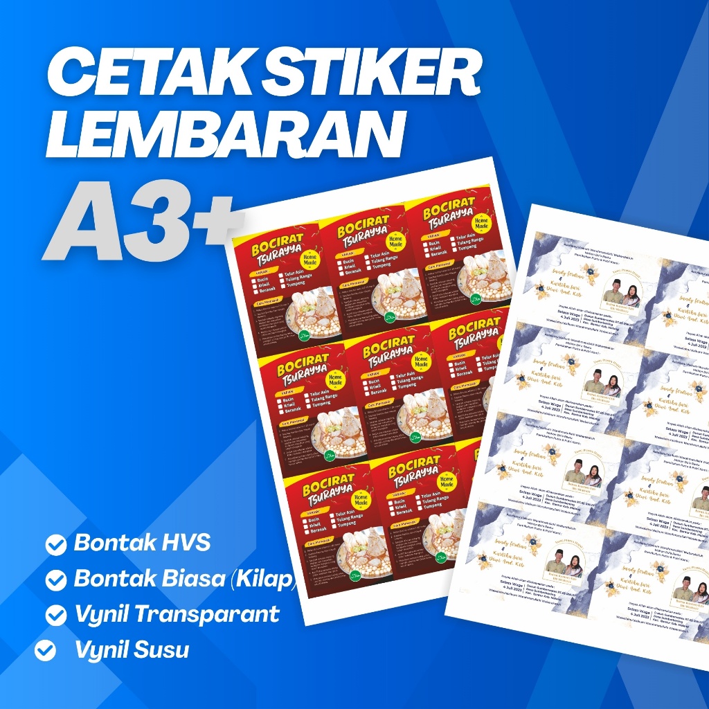 

CETAK STIKER A3 LEMBARAN BONTAK/CHROMO/VYNIL