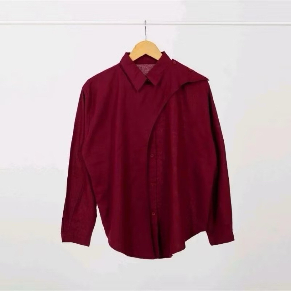 Hawa Shirt Baju Atasan Wanita Kemeja Wanita Basic Linen Oversize Lengan Panjang