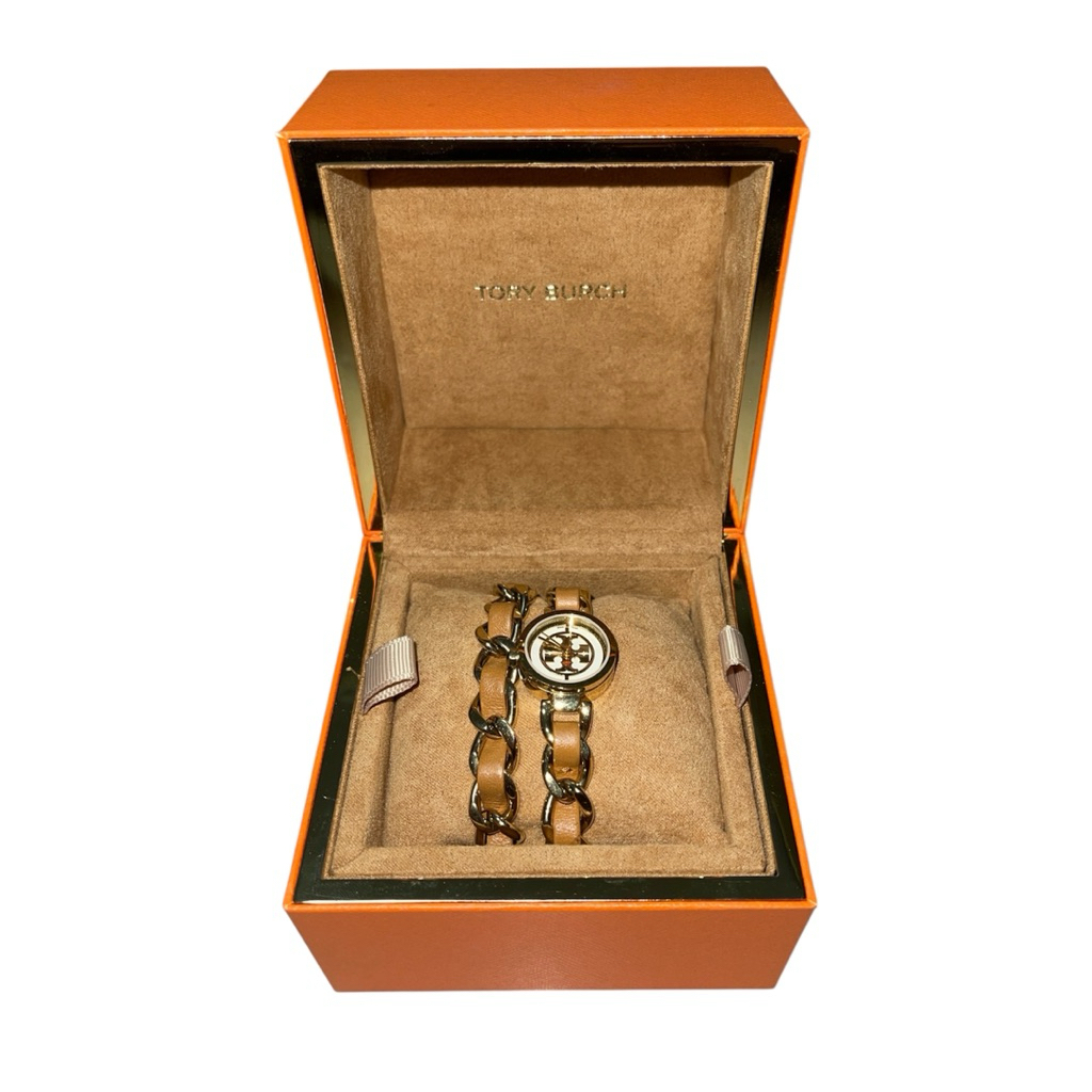 [Tory Burch] Preloved jam tangan wanita/women Tory Burch TRB4100 Mini Reva Double Wrap Chain Gold To