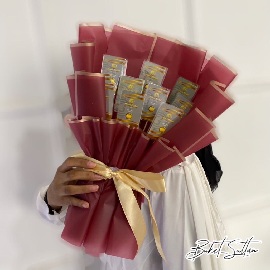 COD Buket emas logam mulia FREE KARDUS buket hari guru Buket Bunga Palsu | Buket Uang Kosongan | Buk