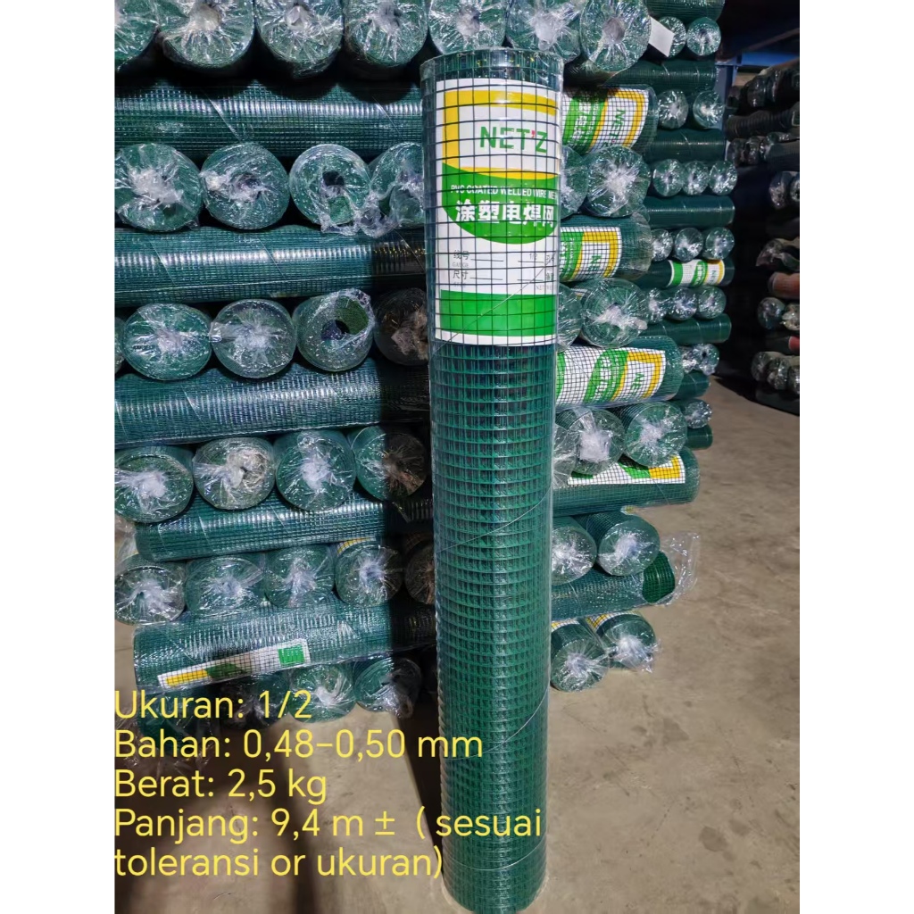 BZ Kawat Loket PVC Ram Hijau 1/4 1/2 3/4 1 inch Kawat Kandang Hewan Ayakan Pasir - 1 rol