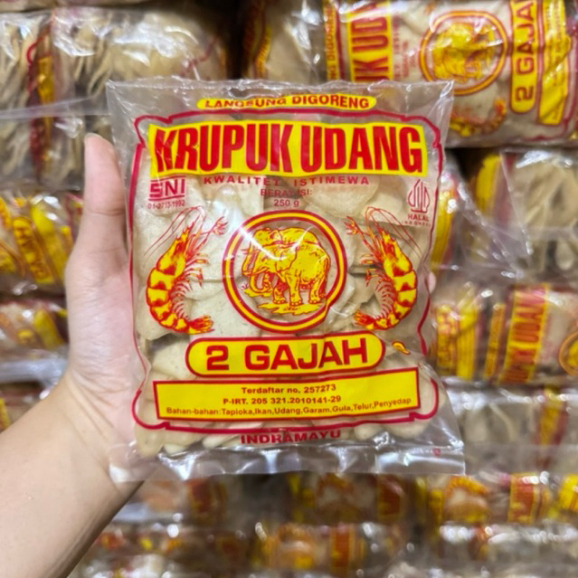 

KERUPUK UDANG MENTAH 2 GAJAH LANGSUNG DIGORENG 250 gram