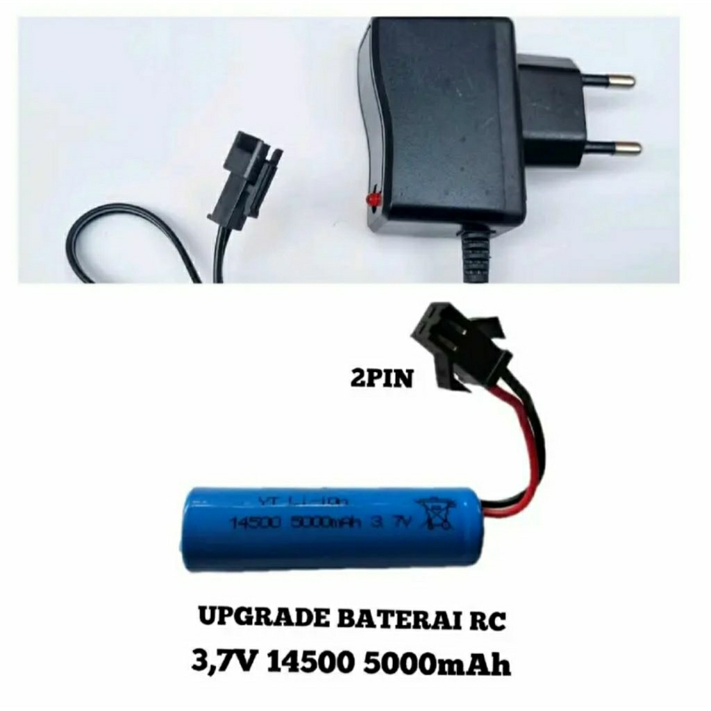BATERAI UPGRADE 3,7V 14500 5000mah ADAPTOR CHARGER SOCKET 2PIN HITAM MAINAN MOBIL REMOTE CONTROL