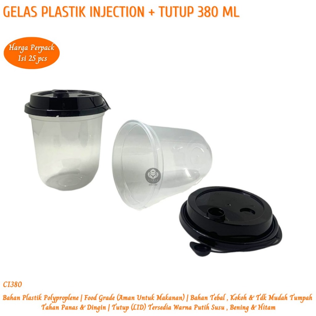 Gelas Boba 380 Ml Oval Plus Tutup Cup Injection 380 Ml Plus Tutup (Isi 25 Set - CI-380)