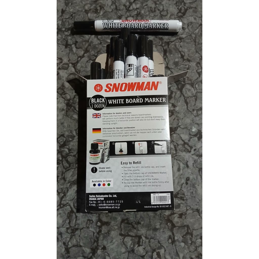 

spidol snowman permanent & white board marker Article AG 12 & ABG 12 warna black