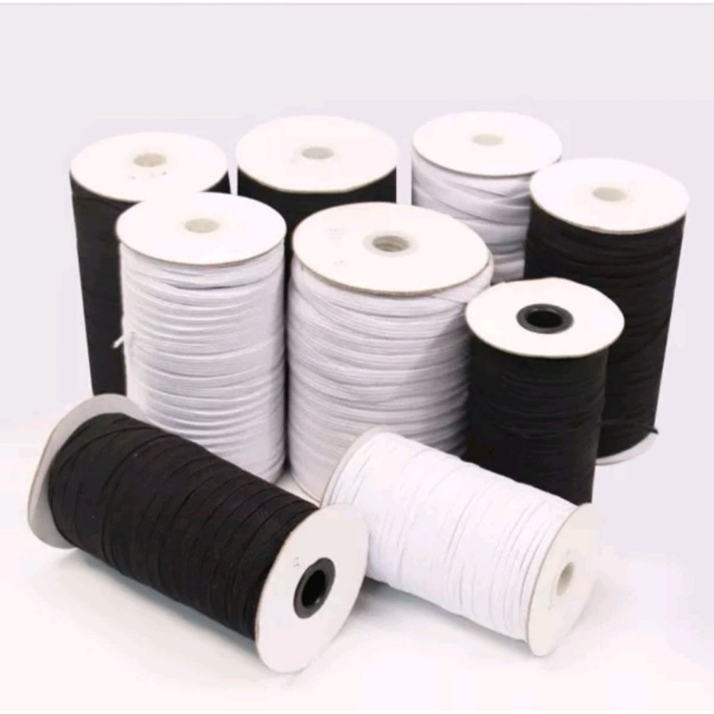 karet elastis 5 mm ada warna hitam dan putih/karet elastis 5mm hitam/ karet elastis 1cm hitam/karet