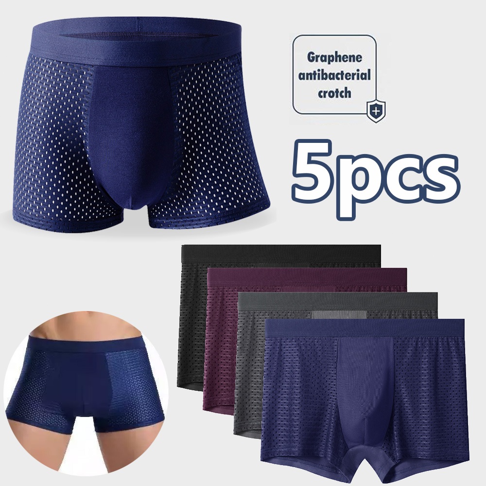 CD01 PAKET 5PCS Celana Dalam Boxer Pria Ice Silk Adem Lembut Tipis Antibakteri Underwear