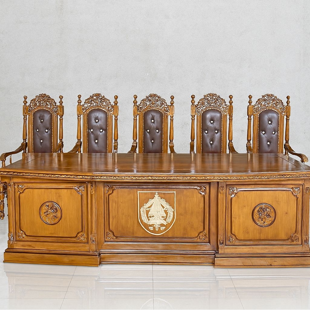 MEJA KURSI KANTOR JATI 1 SET (5 KURSI)