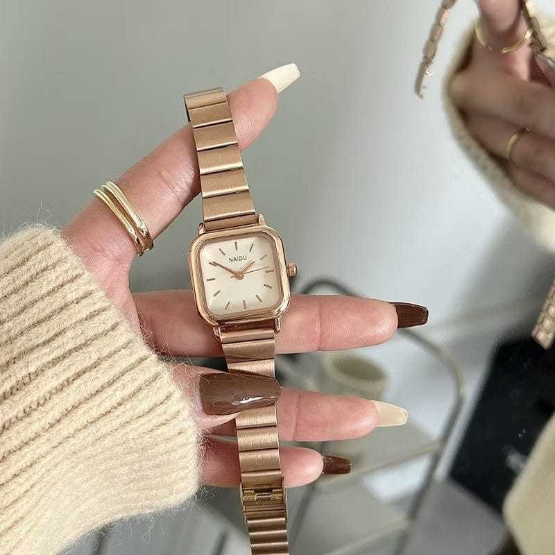Jam Tangan Wanita Rantai Stainless Ulzzang Warna Silver Gold Kotak Kecil Mini Jam Cewek Naidu