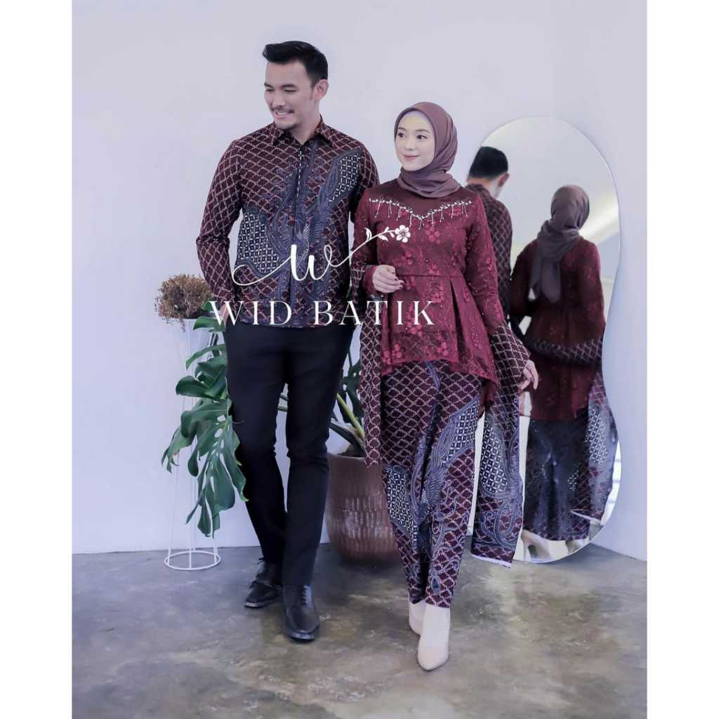 Set Kebaya Couple Modern warna maroon  Serasi Wisuda Lamaran Tunangan Kondangan Terbaru 2025