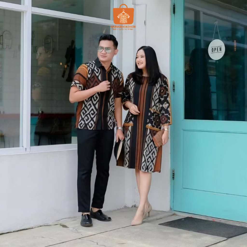 Set Couple Tenun Etnik Motif Toraja Brown – Outfit Stylish untuk Gereja, Kondangan, dan Kerja Murah