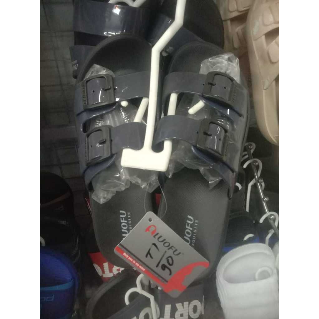 Sandal Karet LUOFU EXQUISITE Dua Gesper [Unisex] - Sandal Slide Pria Wanita Empuk Anti Slip