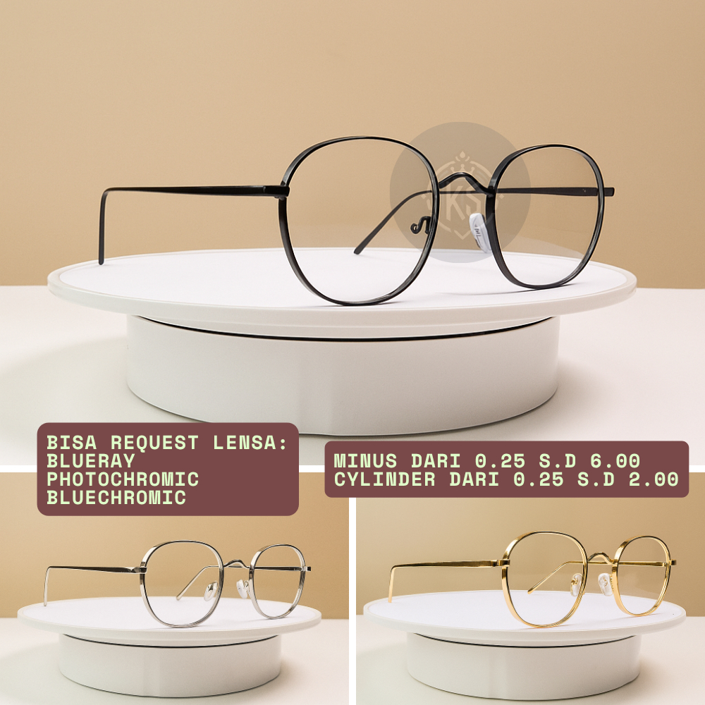 KS Kacamata Fashion Bulat 2261 Minus Silinder Blueray Photochromic Bluechromic Free Box Lap dan Cair