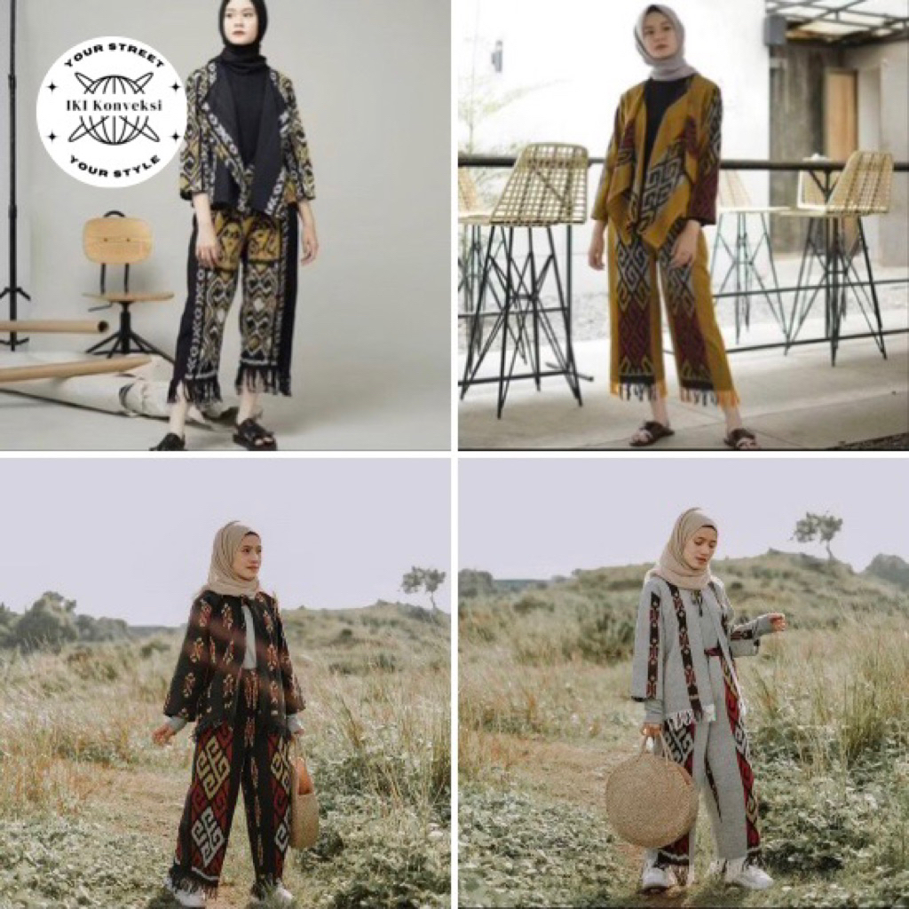 Set Blazer Dan Celana Kulot Tenun Etnik Wanita Terbaru