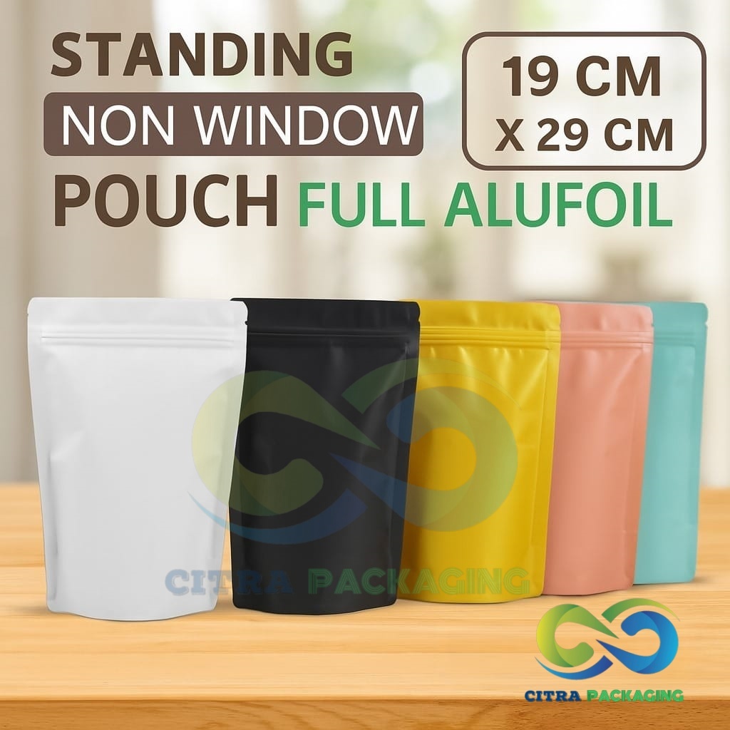 STANDING POUCH / PLASTIK KLIP KEMASAN KOPI FULL ALUMUNIUM FOIL - DELKOCHOICE
