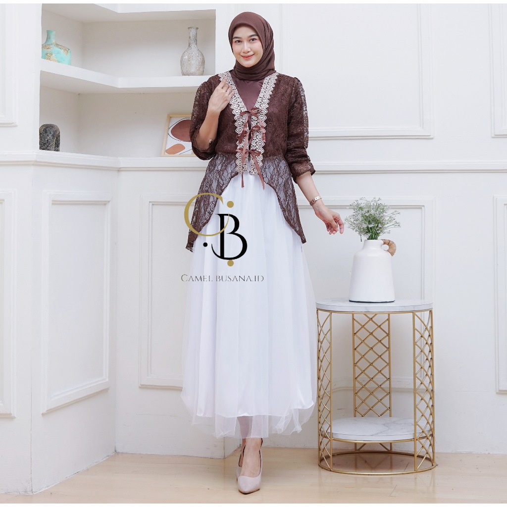original wiza dres set inner outer dan rok tutu rok brokat camelbusana gamis muslim wanita lebaran