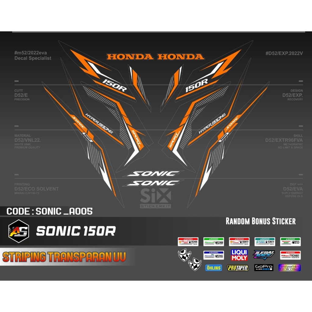 DEKAL STICKER VAREASI HONDA SONIC 150 R / Striping Sonic 150R Transparan UV